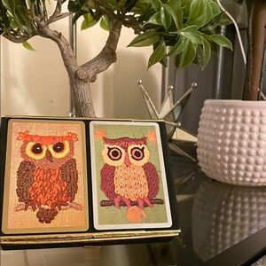RaRe VinTagE 1960s 2 Decks Macrame OWL Playing Cards CONGRESS PLAYING CARDS